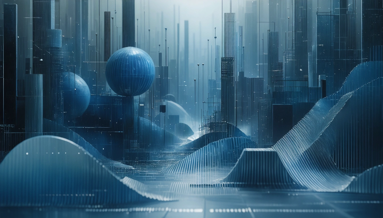 Workshop scene with tools and fabric in cool steel blue palette